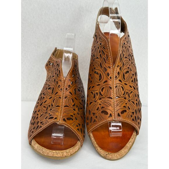 Brown Leather Cut Out Wedge Sandals 40 (9) - Picture 4 of 7